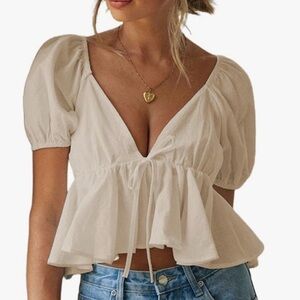Women's Cream Puff Sleeve Peplum Top